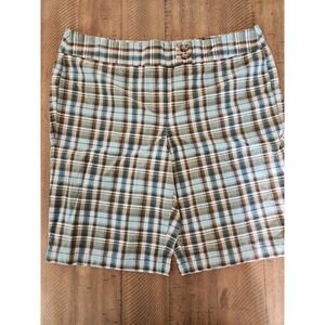 Ann Taylor‎ Shorts Womens Size 12 Green Plaid Flat Front Signature Fit Bermuda